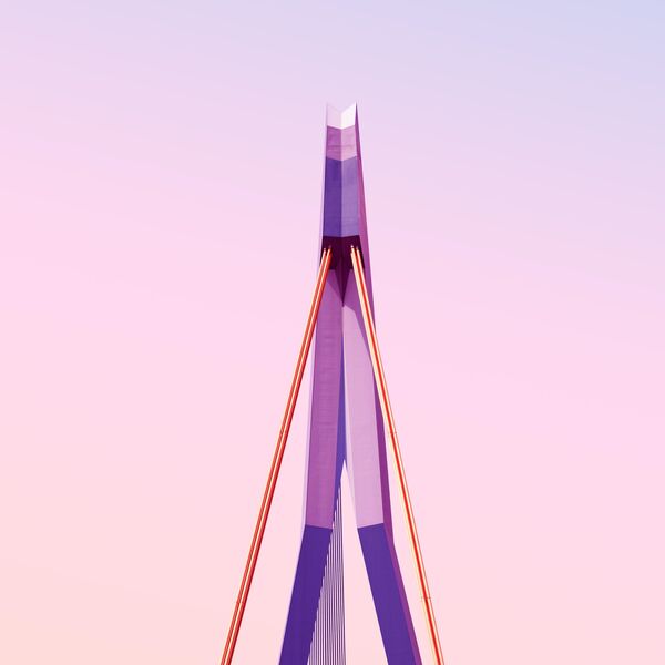 Moderne Brücke vor rosa Himmel